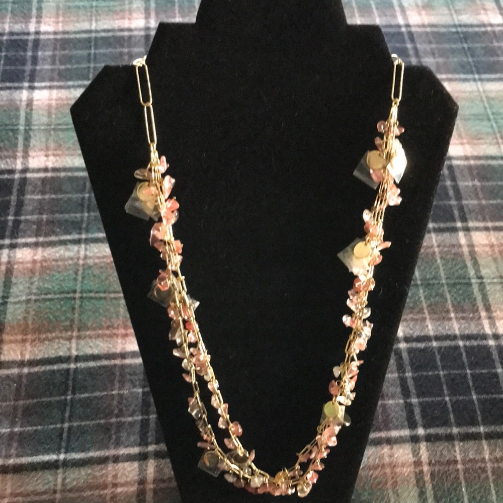 Talbots Elegant Gold and Pink Stone Necklace